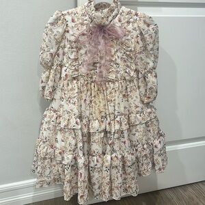 Girls designer dress.  Ivory chiffon with floral design formal dress. Size 3-4T.